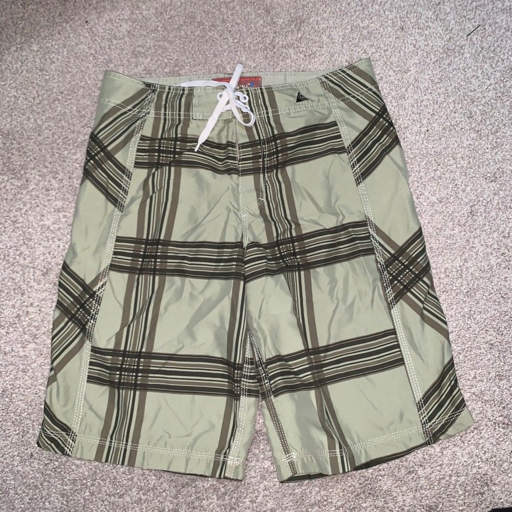 Wonderwall Mens Plaid Board Shorts Size 30 Sage Green Swim Trunks Surf